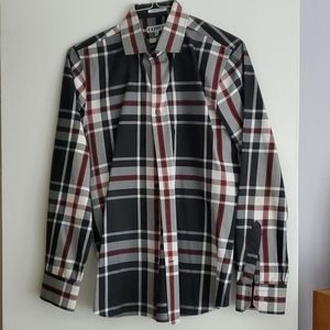 Express Mens Long Sleeve Plaid Button-Down Red Top